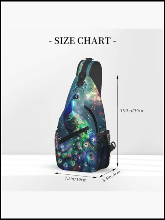 Peacock Print Sling Backpack Crossbody Bag Lightweight Waterproof Travel Daypack main image 7